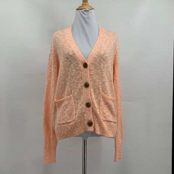 J Crew Sweater Women S Small Creamsicle Beach Cardigan Loose Knit Slouchy Pocket - Picture 2 of 10